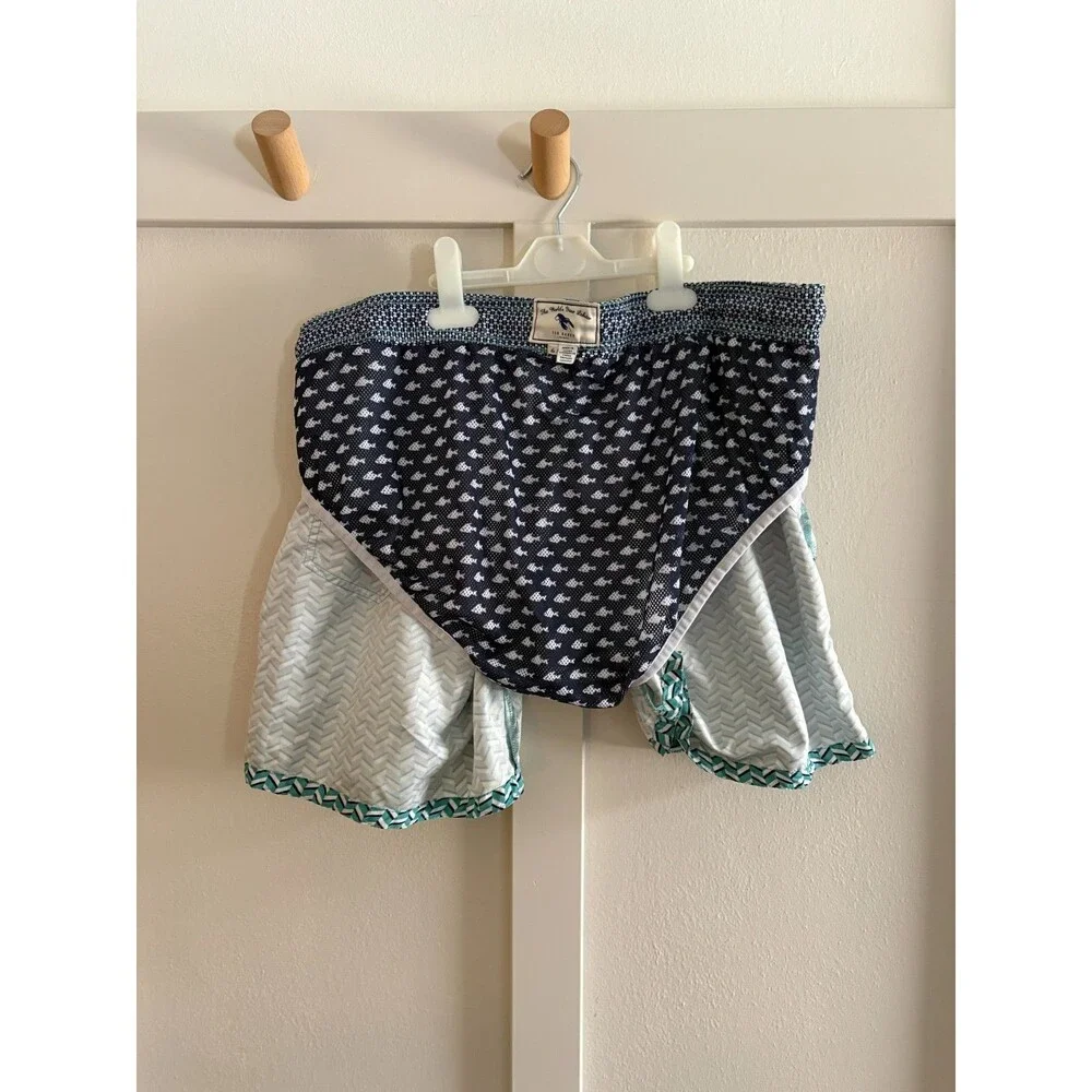 Ted Baker Swim Trunks Mens 6 XXL Teal Chevron Geometric Lobster Logo Mesh Lined